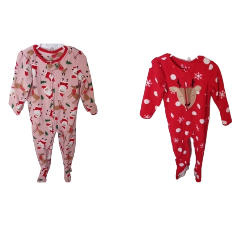 Carters Bundle 2 toddler girl fleece one piece footie pajamas size 2t